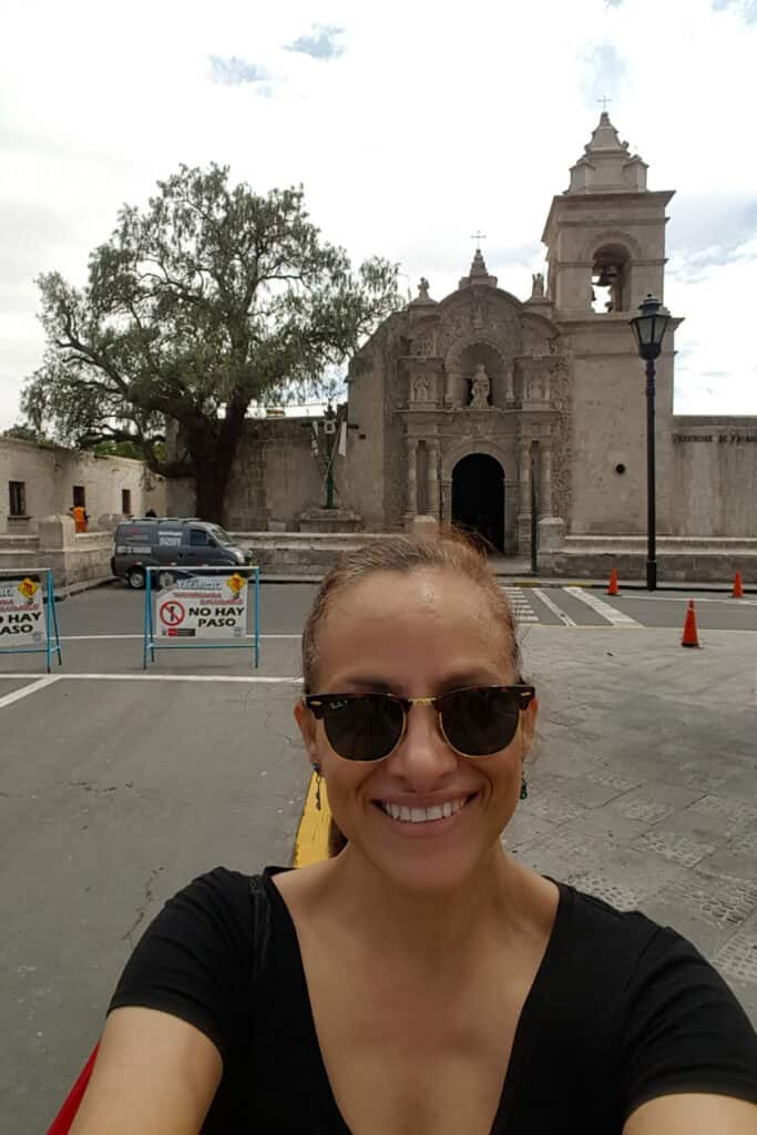 Author standing in front of Parroquia San Juan Bautista