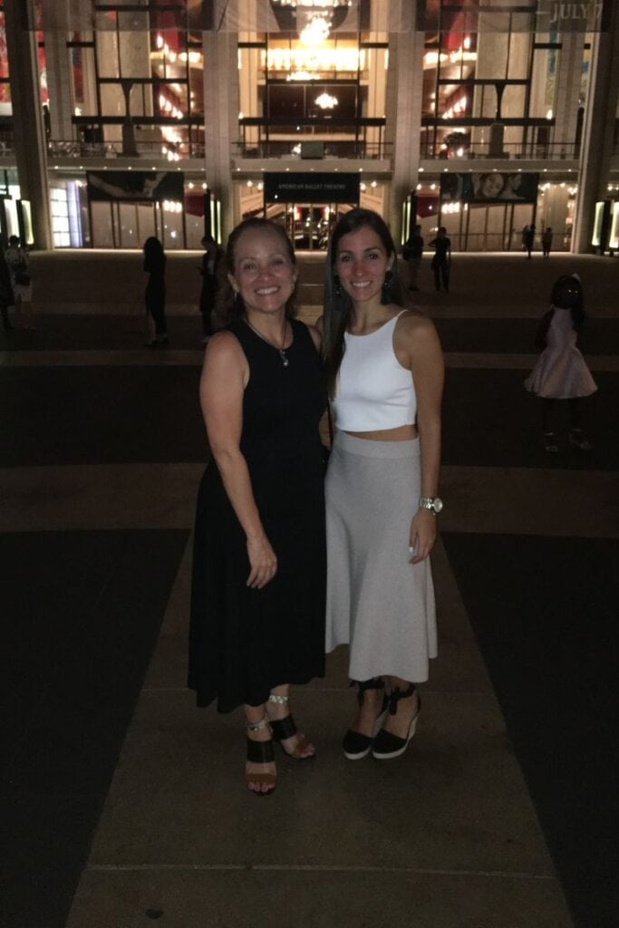 mother daughter in front of the lincoln center in New York City