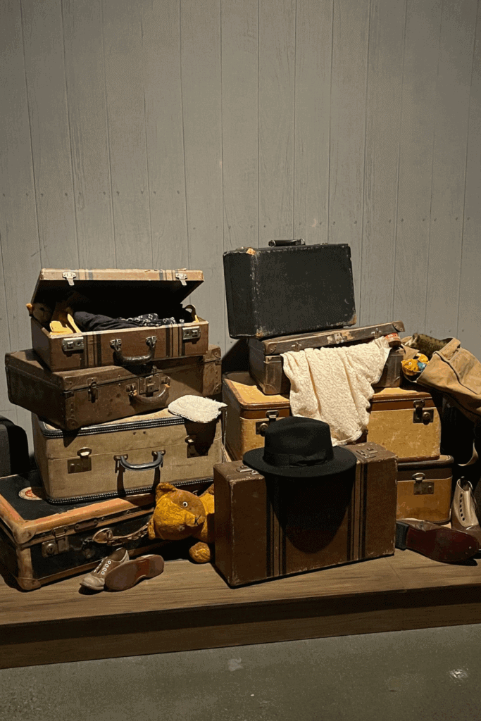 A pile of old suitcases.